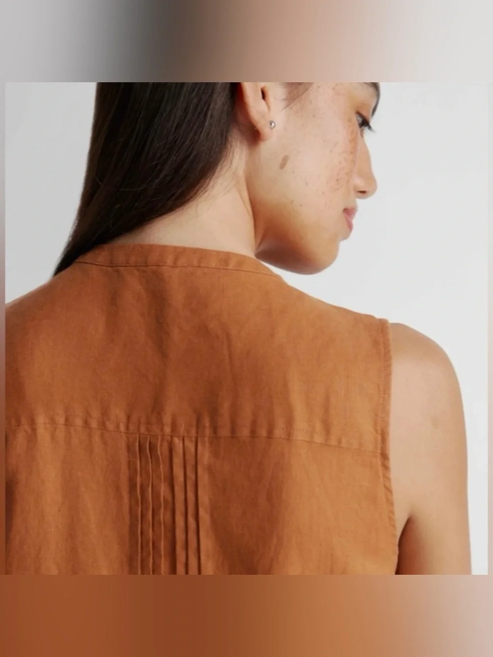 Quince 100% European Linen Sleeveless Swing Dress Terracotta Rust Women XL